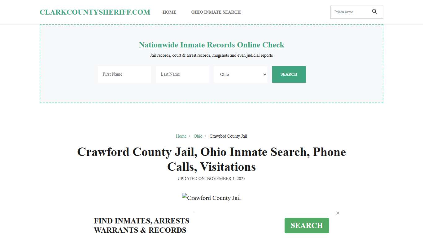 Crawford County Jail, Ohio Inmate Search, Visitations